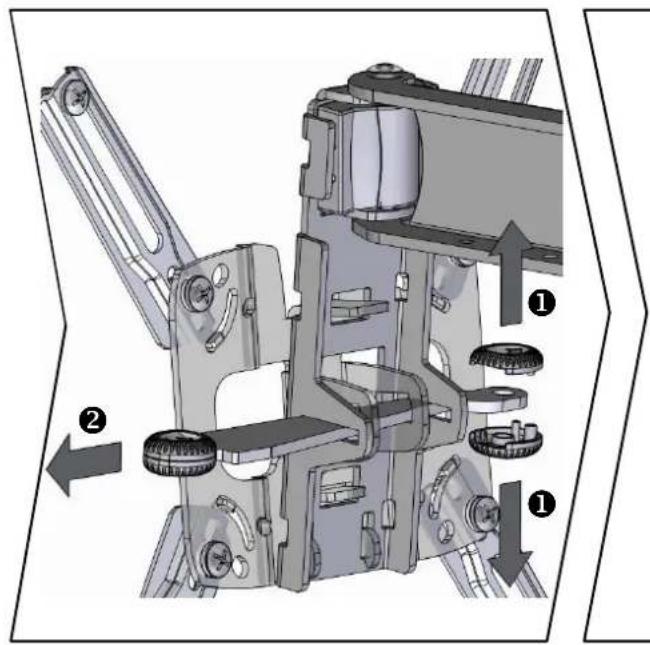 Technical diagram of a mechanical device with numbered components and directional arrows indicating movement or assembly.