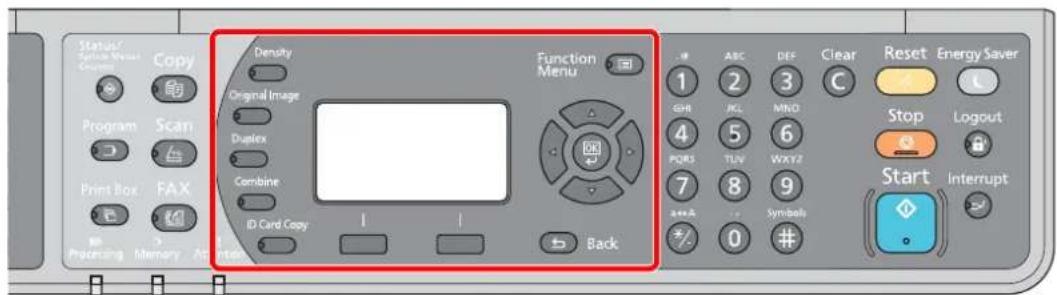 Status/ System Mask Copy Program Scan Print Box FAX Processing Memory A Density Original Image Duplex Combine ID Card Copy Function Menu Back ABC DEF Clear Reset Energy Saver 1 2 3 C GHI JCL MND 4 5 6 PORS TLV WXYZ 7 8 9 ADD 0 Symbolis Start Interrupt