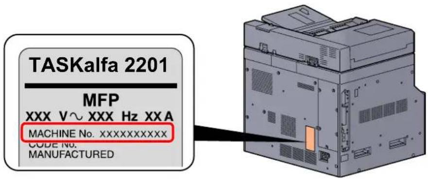 TASKalfa 2201 MFP XXX V~ XXX Hz XXA MACHINE No. xxxxxxxxxxxx CODE NO. MANUFACTURED