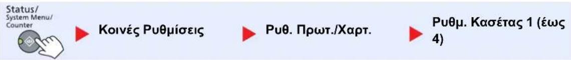 Status/ System Menu/ Counter ► Koivés Puθμίσεις ► Puθ. Πρωτ./Χαρτ. ► Puθμ. Κασέτας 1 (έως 4)