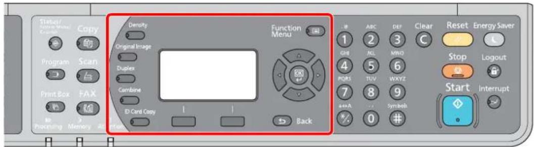 Status/ Copy Copy Program Scan Print Box FAX Processing Memory A10000 Density Original Image Duplex Combine ID Card Copy Function Menu Back ABC DEF Clear Reset Energy Saver 1 2 3 C GHB JGL MNO 4 5 6 PQRS TUV WXYZ 7 8 9 A++A - - Symbolis % 0 # Start Interrupt
