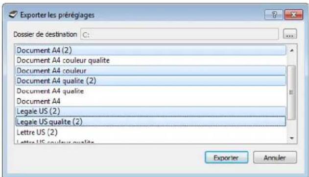 XEROX DocuMate 4760 VRS Pro - Exporter les préréglages - 4