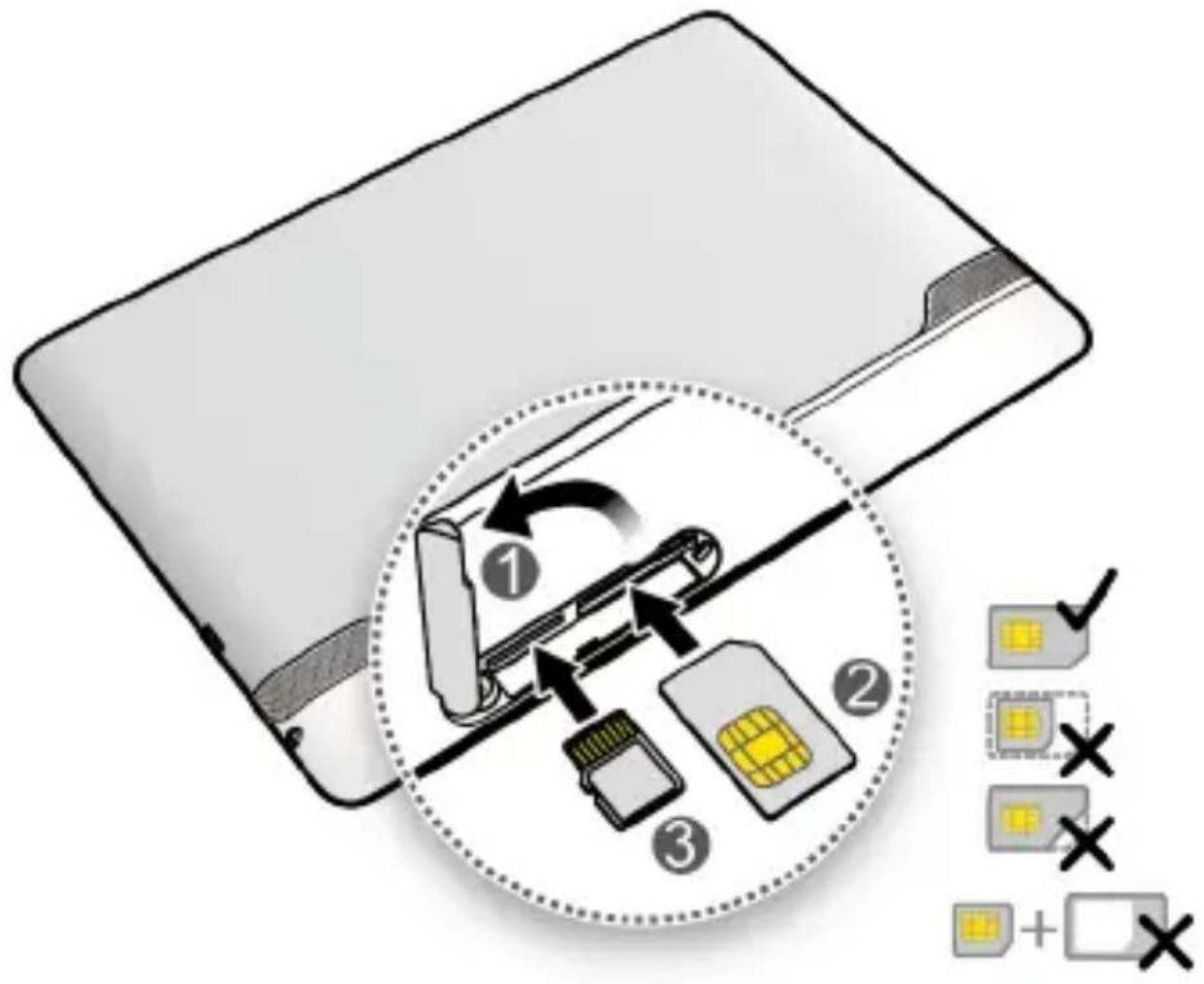 HUAWEI MediaPad 10 Link+ - De SIM-kaart en de microSD-kaart plaatsen - 1