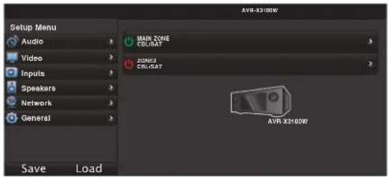 DENON AVRX3100W - Lorsque le menu principal est affiché, cliquez sur l'élément de menu que vous voulez utiliser. - 1