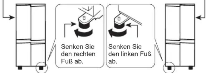 Senken Sie den rechten Fuß ab. Senken Sie den linken Fuß ab.