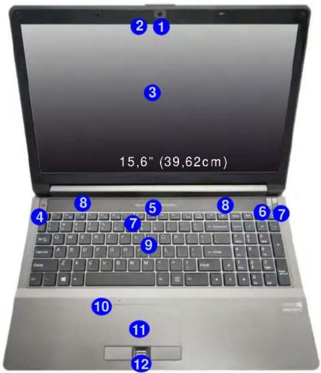Nexoc G728II - Mapa del sistema: Vista frontal con panel LCD abierto (Modelo A) - 1