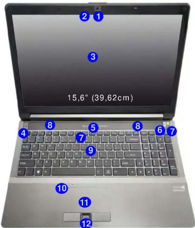 Nexoc G728II - Descrizione del sistema: Vista anteriore con pannello LCD aperto (Modello A) - 1