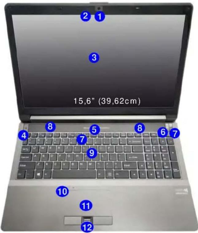 Nexoc G728II - Carte du système: Vue de face avec l'écran LCD ouvert (Modèle A) - 1