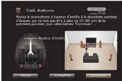MARANTZ NR1605 - Disposez le microphone de mesures et de configuration à la position 2, Sélectionnez "Continuer", puis appuyez sur ENTER. - 1