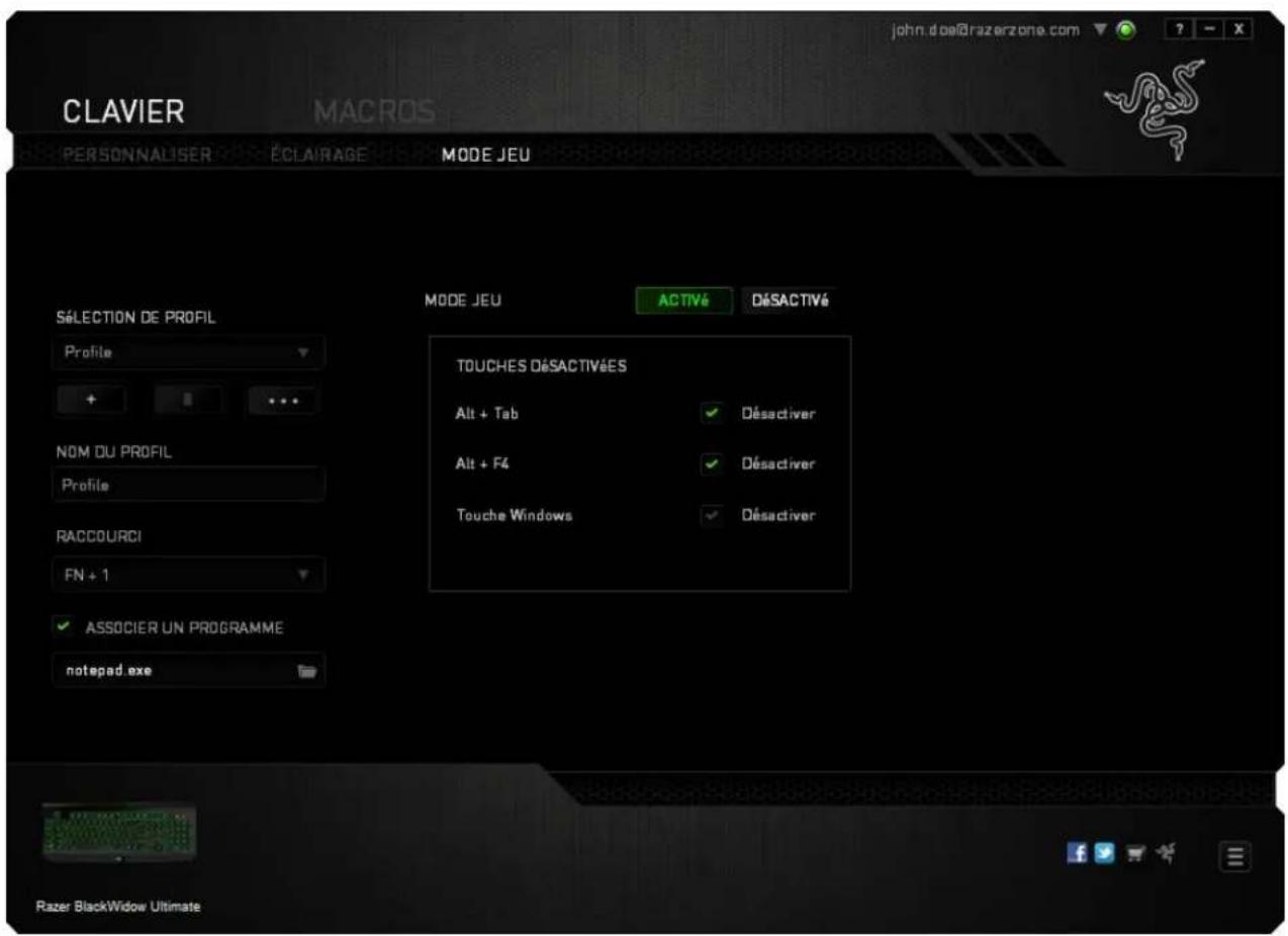 RAZER BlackWidow Ultimate - Onglet Mode Jeu - 1