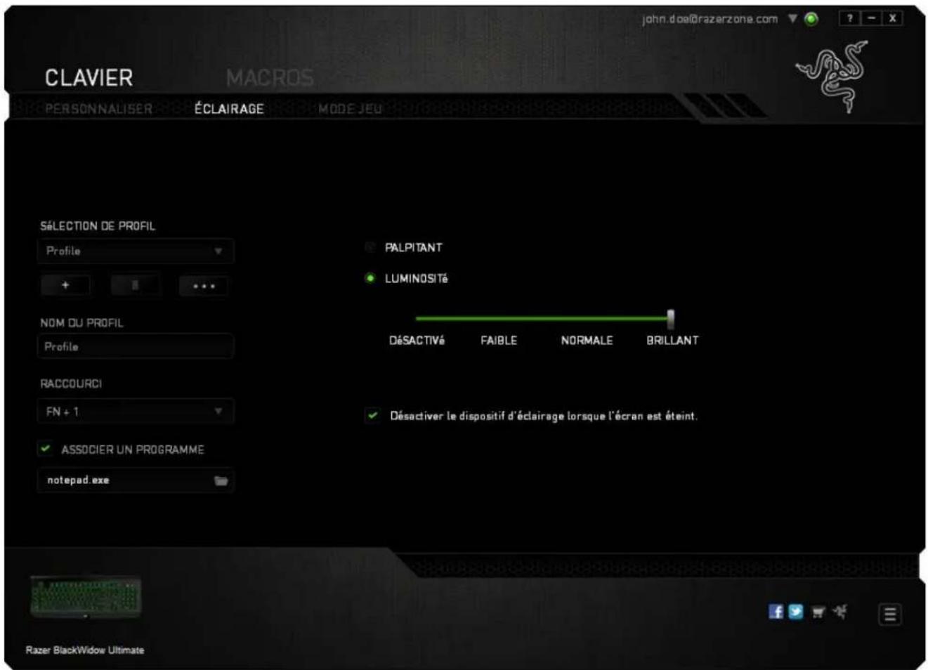 RAZER BlackWidow Ultimate - Onglet Éclairage - 1