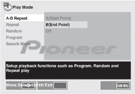 PIONEER XCM52BTW - Gebruik ↑/↓ om Play Mode te selecteren en druk daarna op ENTER. - 2