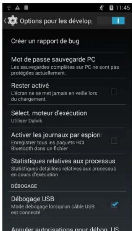 bq Aquaris E6 - Options pour les développpeurs - 3