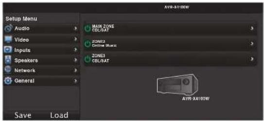 DENON AVRX4100W - Lorsque le menu principal est affiché, cliquez sur l'élément de menu que vous voulez utiliser. - 1