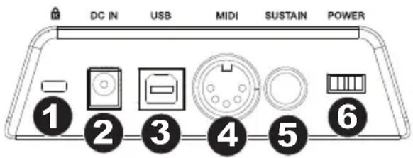 DC IN USB MIDI SUSTAIN POWER ① ② ③ ④ ⑤ ⑥