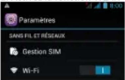 Paramètres SANS FIL ET RÉSEAUX Gestion SIM Wi-Fi