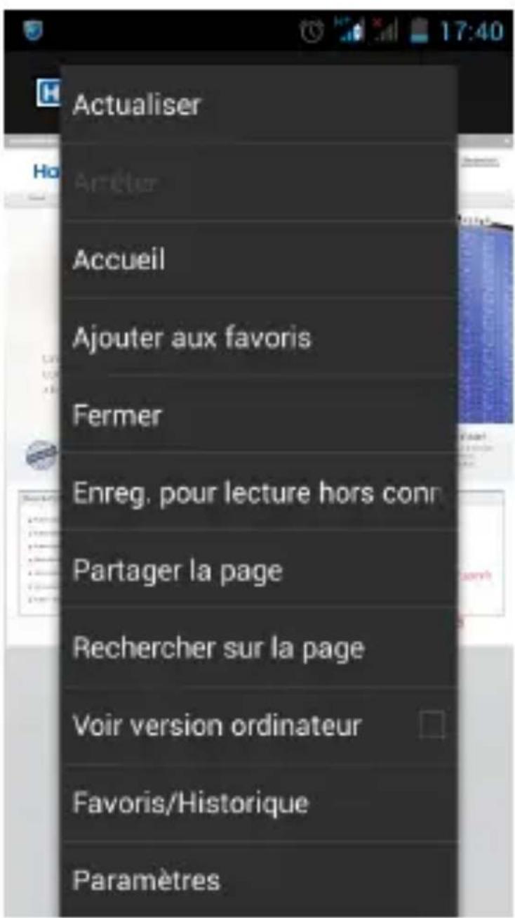Actualiser Arrêtur Accueil Ajouter aux favoris Fermer Enreg. pour lecture hors conn Partager la page Rechercher sur la page Voir version ordinateur Favoris/Historique Paramètres