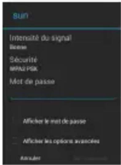 Suin Intensité du signal Biosse Sécurité MPA2 PSK Mot de passe Afficher le met de passe Afficher les opône avancées Autelles