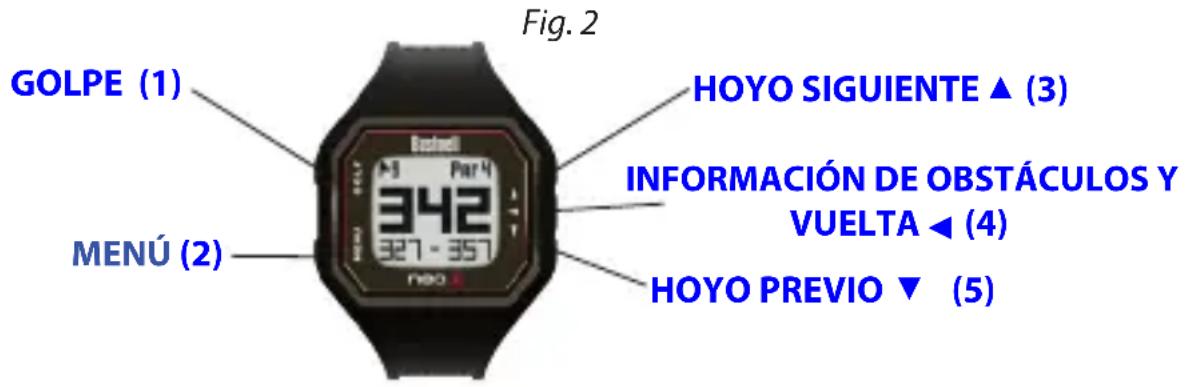 BUSHNELL Neo X - Funciones de boyones en el modo Juego de golf (Fig. 2) - 1