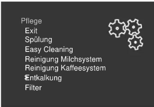 Pflege Exit Spülung Easy Cleaning Reinigung Milchsystem Reinigung Kaffeesystem Entkalkung Filter
