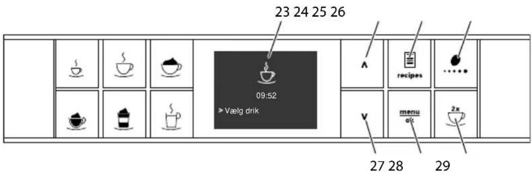 23 24 25 26 09:52 Vælg drik A recipes ... V menu a/k 27 28 29