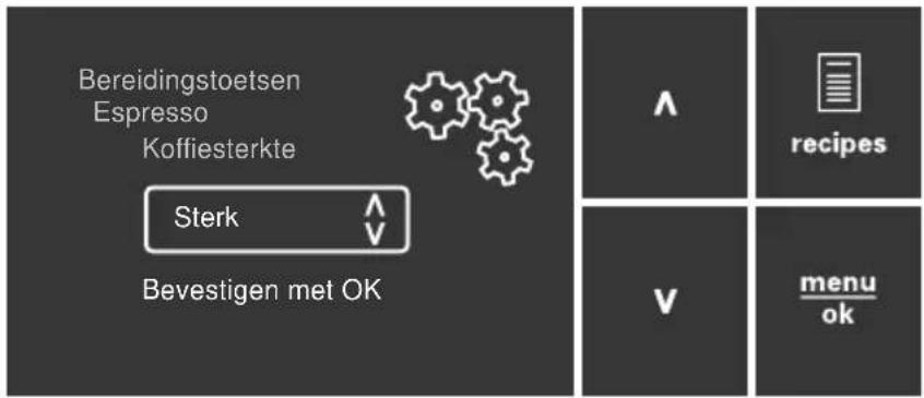 Bereidingstoetsen Espresso Koffiesterkte Sterk Bevestigen met OK Λ recipes V menu ok