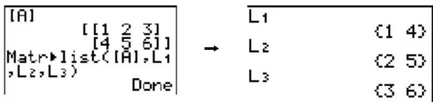 TEXAS INSTRUMENTS TI82 STATS - Matr▶list( - 1