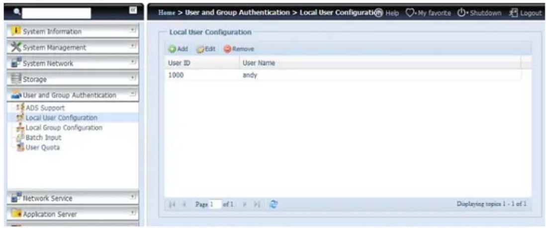 Thecus N4800Eco - Local User Configuration (Configuration des utilisateurs locaux) - 1