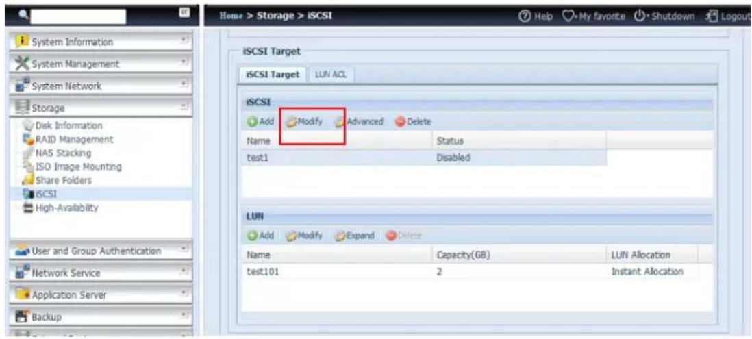 Thecus N4800Eco - Modifier un volume iSCSI - 1