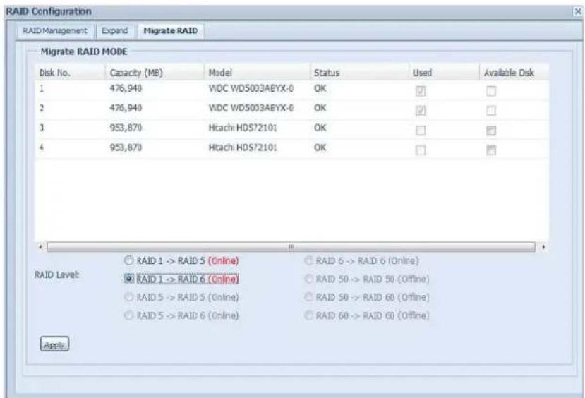 Thecus N4800Eco - Migrer un volume RAID - 1