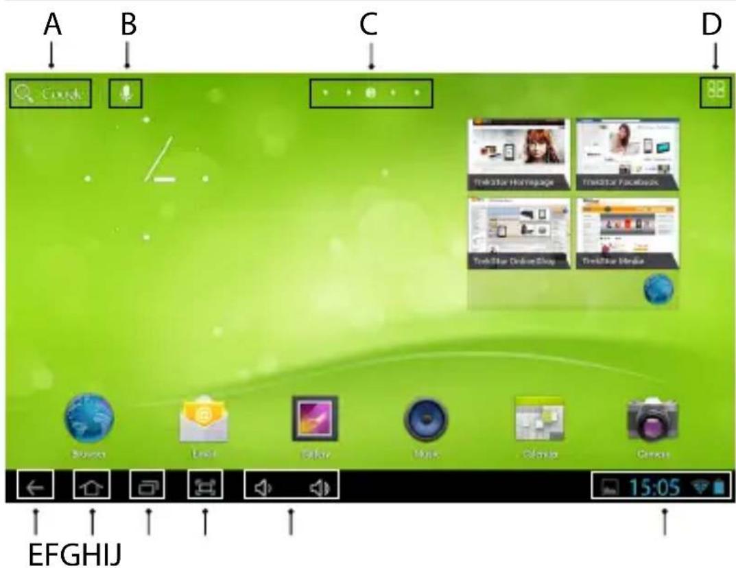 TrekStor SurfTab ventos 7.0 - 6.4) Elementen op het startscherm - 1