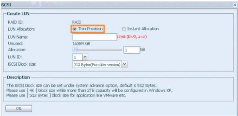 Thecus N4560 - Provisionnement faible iSCSI - 1