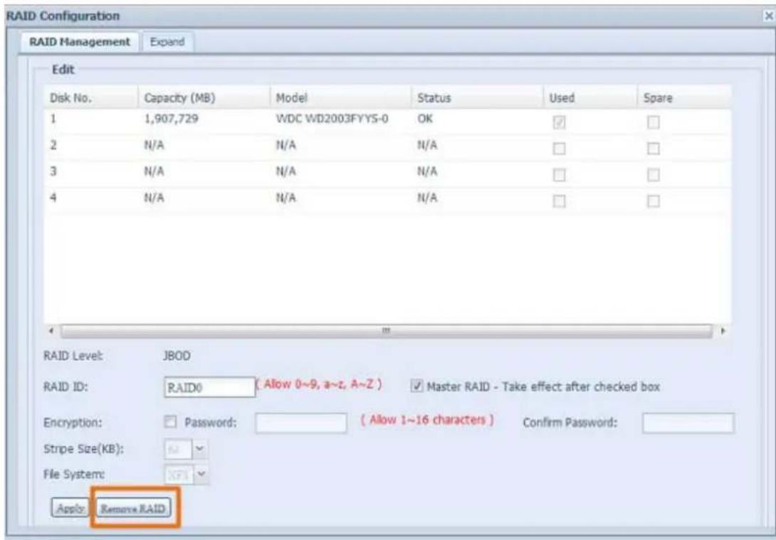 Thecus N4560 - Supprimer un volume RAID - 1