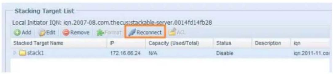 Thecus N2560 - Reconnecter une cible empilable - 1