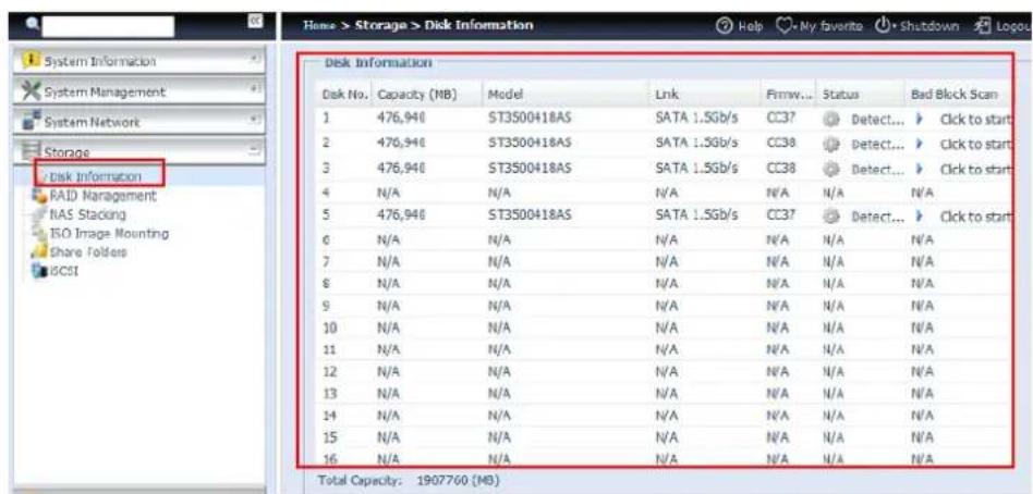 Thecus N8810U - Disks Information (Informations des disques) - 2