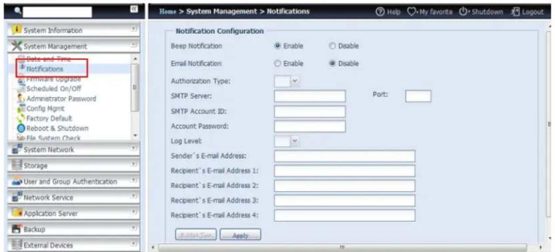 Thecus N8810U - Configuration des notifications - 1