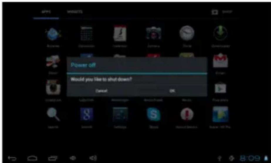 Trevi TAB 7 S8 - Para apagar el dispositivo: - 1