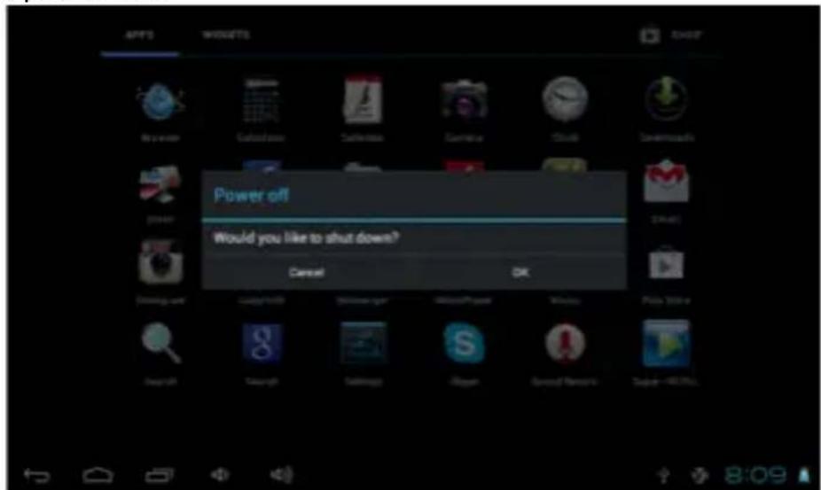 Trevi TAB 7 S8 - Pour éteindre l'appareil: - 1