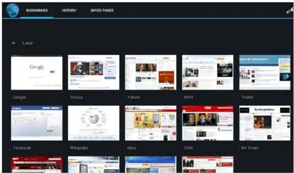 BOOKMARKS HISTORY SAVED PAGES Local Google Picasa Yahoo! MSN Twitter Facebook Wikipedia eBay CNN NY Times