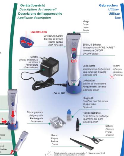 TRISA Profi Cut 1597 19 10 - Akku laden Recharger la batterie Caricare la batteria - 1