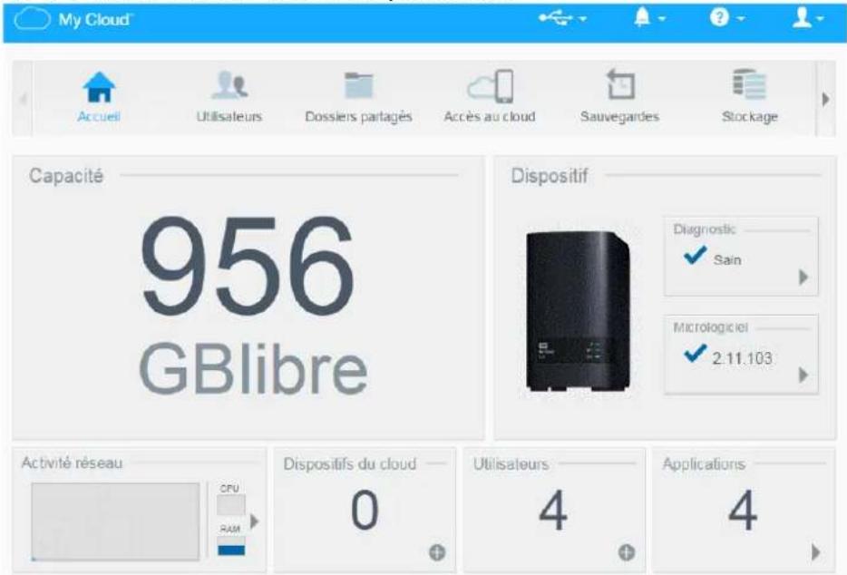 WESTERN DIGITAL My Cloud EX2 - Afficher l'état de l'appareil et Faire des mises à jour sur la page d'Accueil - 1