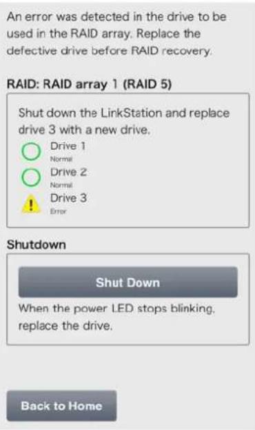 BUFFALO LinkStation 441e - Vérifiez l'état du disque défaillant. suivez les instructions pour éteindre la linkstation. - 1