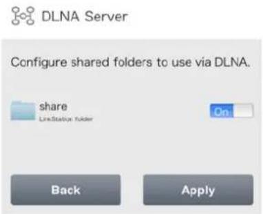 BUFFALO LinkStation 441D - Activez le dossier partagé pour DLNA et appuyez sur [Apply (Appliquer)]. - 1
