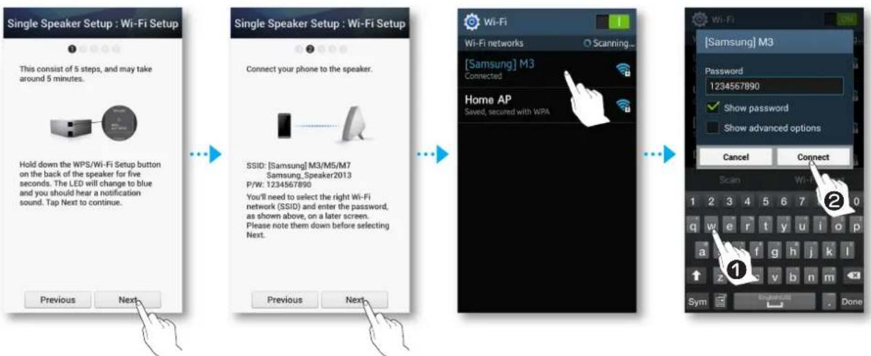 SAMSUNG WAM351 - Branchement du M3 à votre réseau au moyen de la méthode de configuration Wi-Fi (pour un seul M3) - Pour Androïde - 4