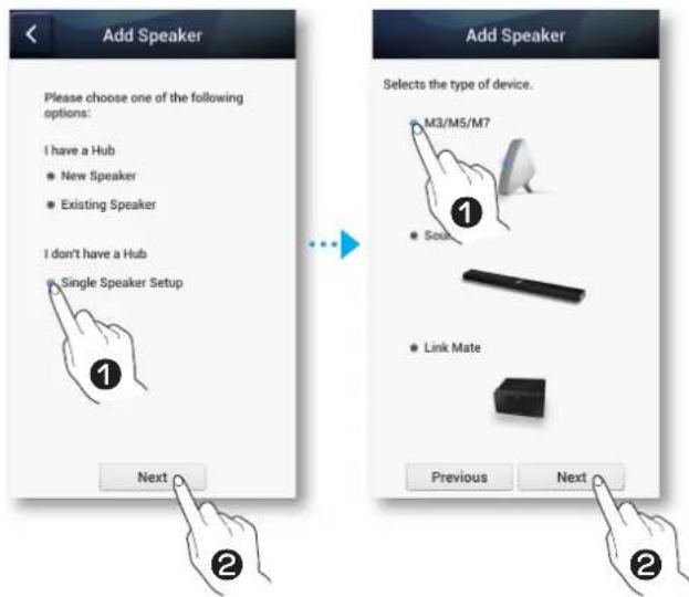 SAMSUNG WAM351 - Sélectionnez Single Speaker Setup, puis appuyez sur M3/M5/M7. - 1