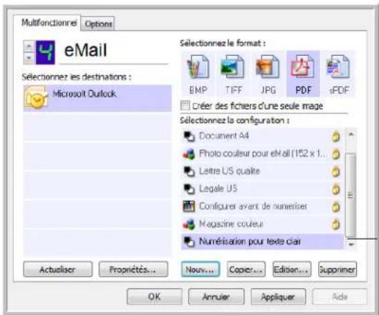 XEROX DocuMate 262i - Pour modifier ou supprimer une configuration de numérisation : - 1