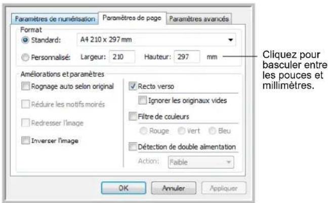 XEROX DocuMate 262i - Onglet Paramètres de page - 1