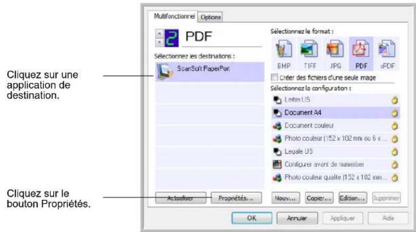 XEROX DocuMate 262i - Définition des propriétés de l'application de destination - 1