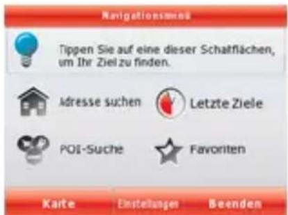 TELE System TS8500PND - Bildschirminhalt des Startmenüs: Navigationsmenü - 1