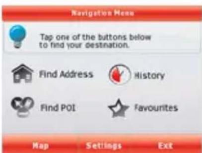 TELE System TS8500PND - Startup screen: the Navigation menu - 1